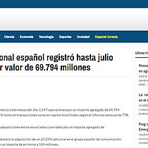 El mercado transaccional espaol registr hasta julio 1.597 operaciones por valor de 69.794 millones